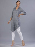 Juniper Women Blue Rayon Printed Asymmetric Kurta