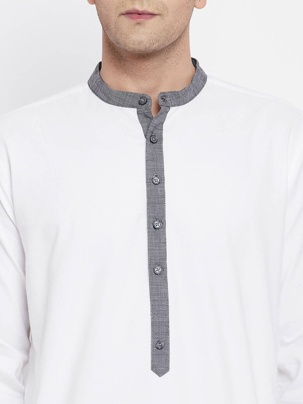 Even Apparels White Pure Cotton Men's Kurta With Contrast Collar And Placket