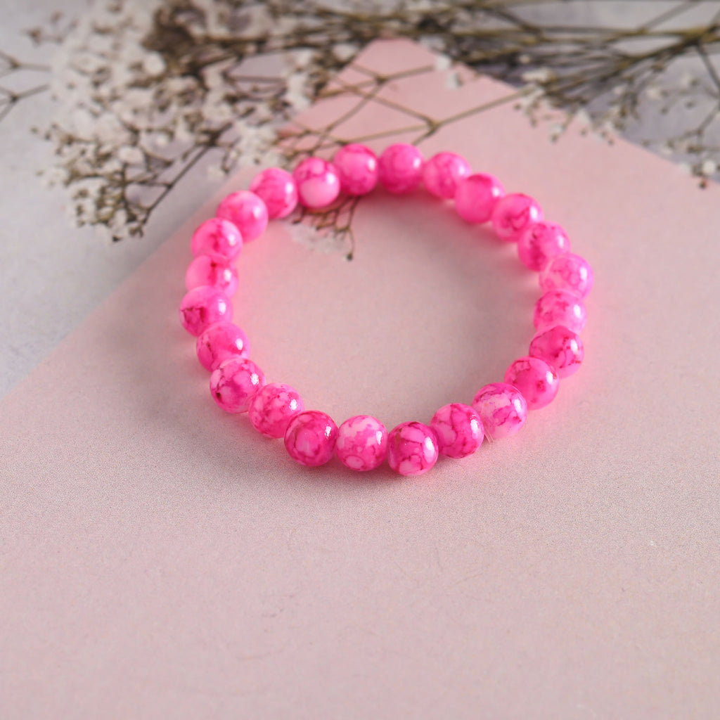 NVR Men & Women Pink Marble Crystal Beaded Elasticated Bracelet