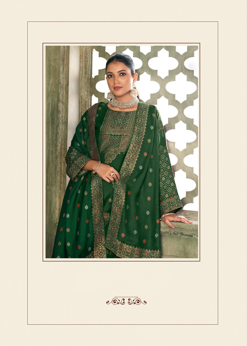 Green Viscose Pasmina Mina Work Kurta & Bottom with Dupatta - Paridhi