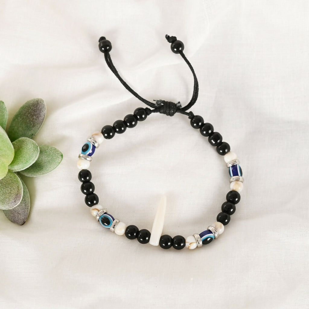 NVR Men & Women Pearl Evil Eye Adjustable Bracelet