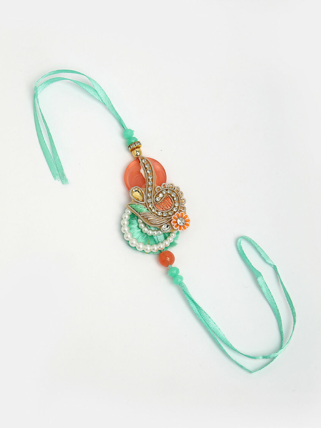 NVR Women & Men Set of 2 Multicolor Stone-Studded & Beaded Bhaiya Bhabhi Rakhi With Roli Chawal