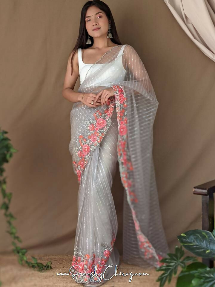 Vamsee Murari Grey Super Net Saree