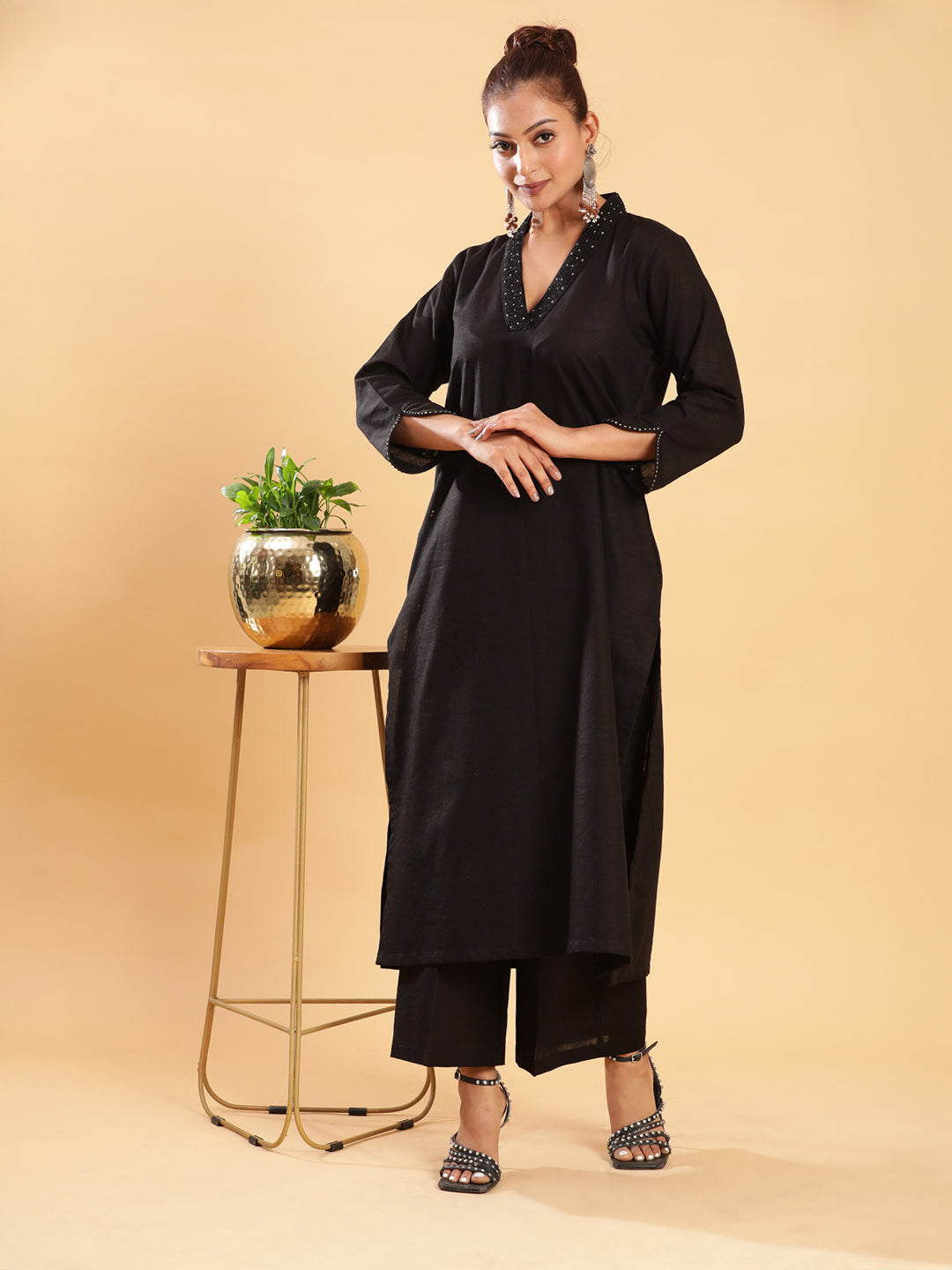 BohoJazz Classic Signature Hand-Embroidered Kurta Pant - Black