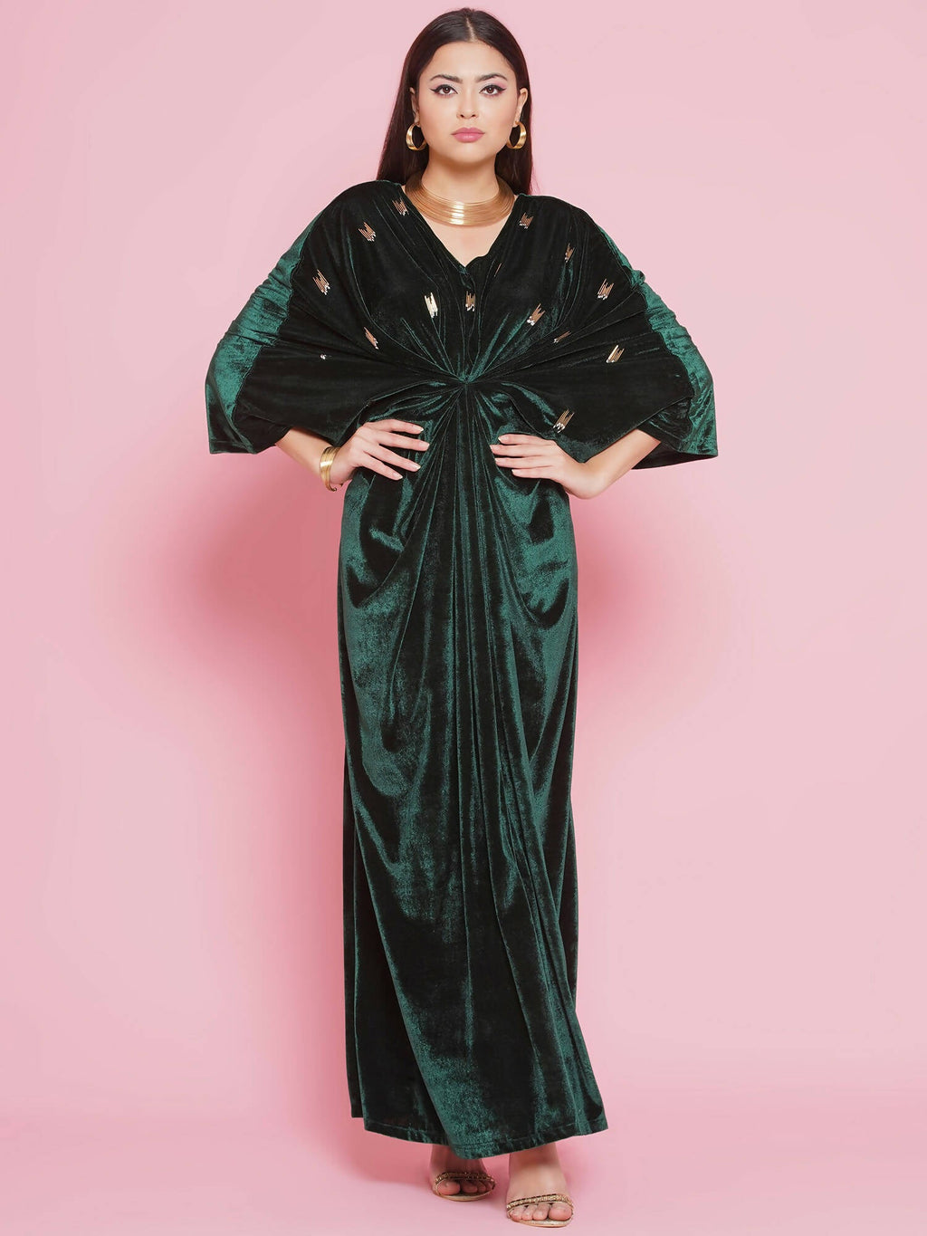 Women Republic Green Velvet Hand Embellished Gown