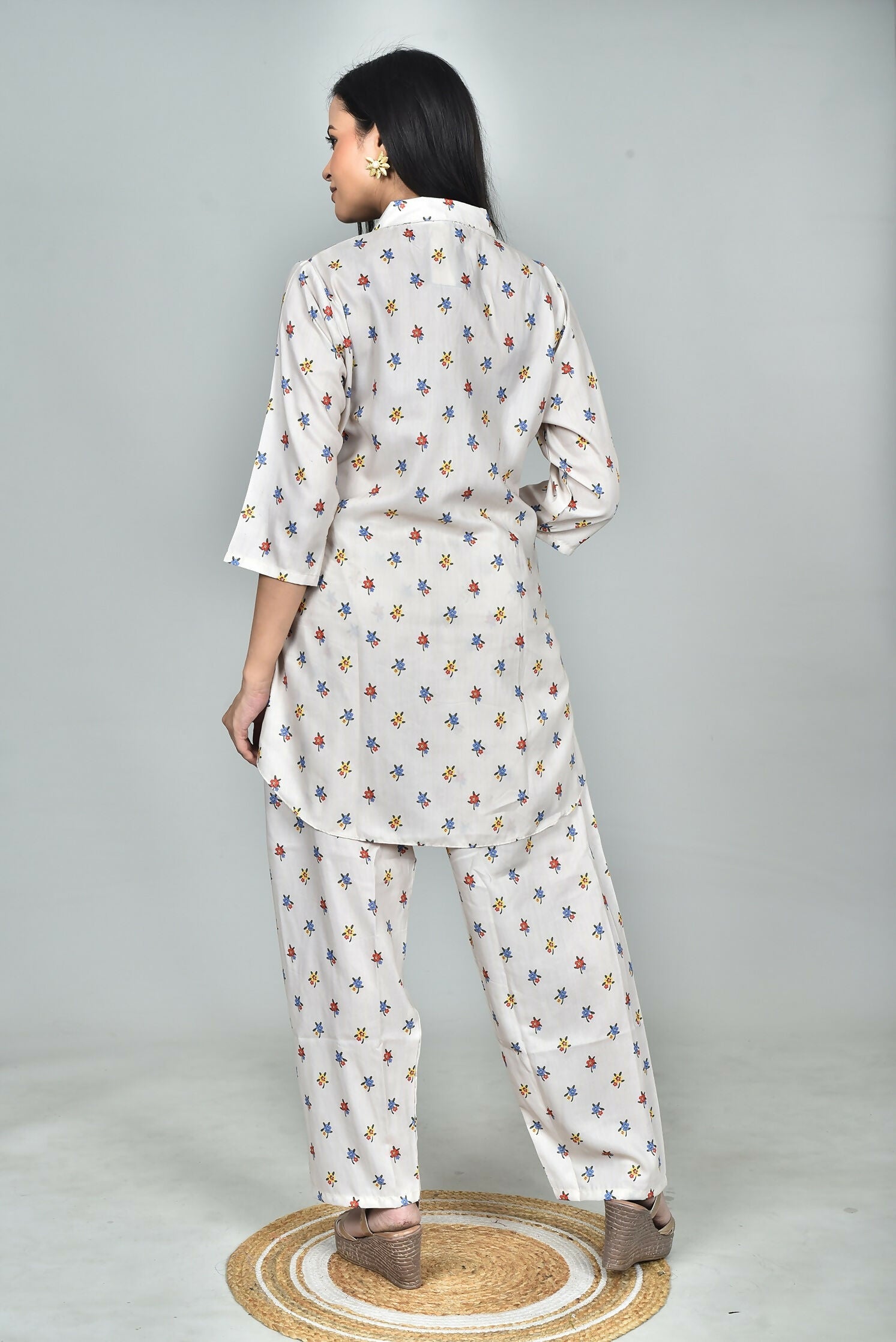 Morchari Digital Print Semi Muslin Co-Ord Set Top & Trouser-Multicolor