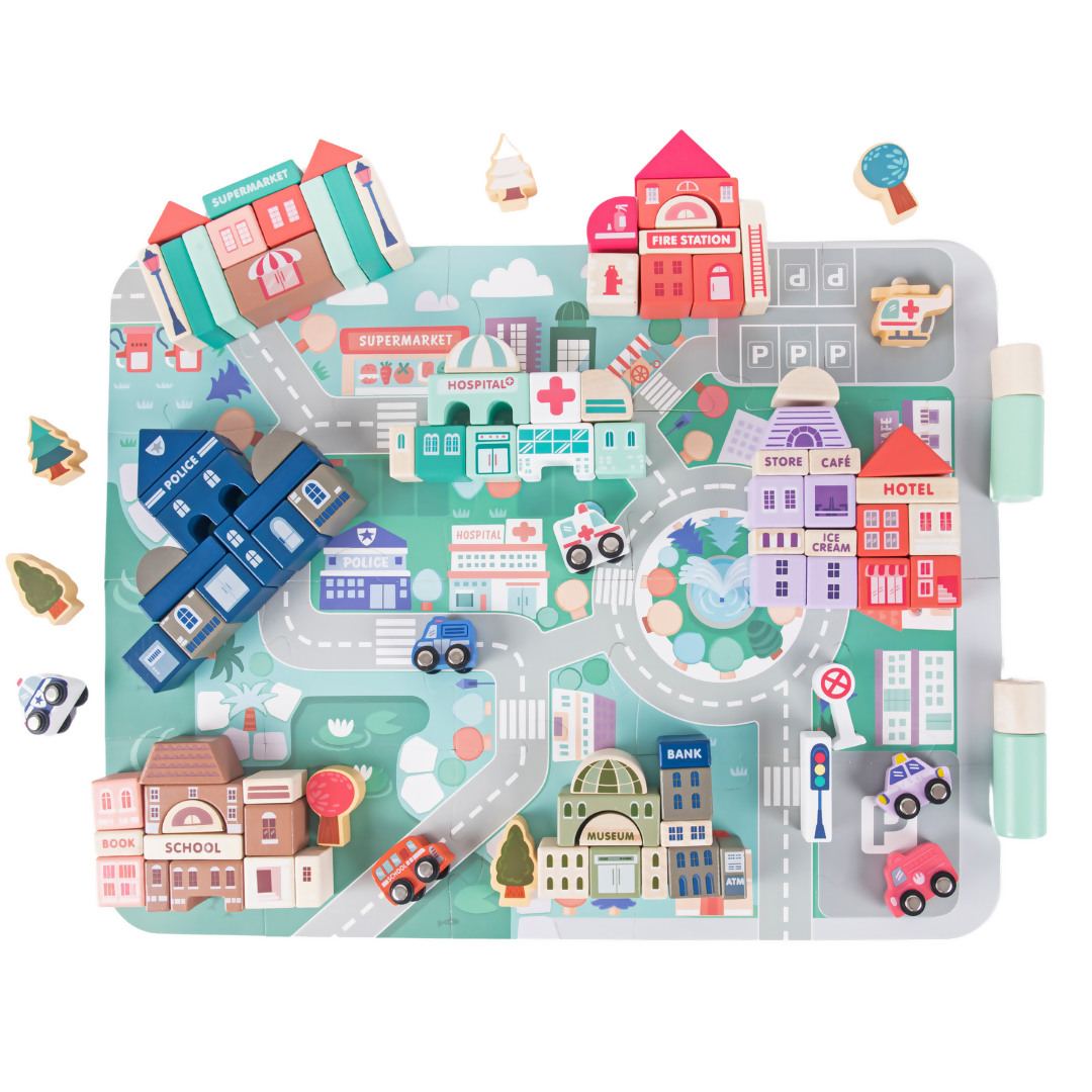 Nesta Toys 115 Pieces Wooden City Building Blocks, Stacking Educational Toys |Building Toys for Creative Play (3+ Years)