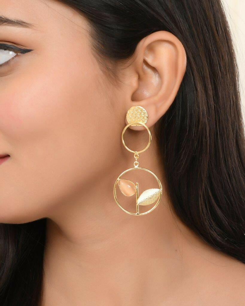 VOJ One Gram Gold-Polished Round Shaped Drop Earrings
