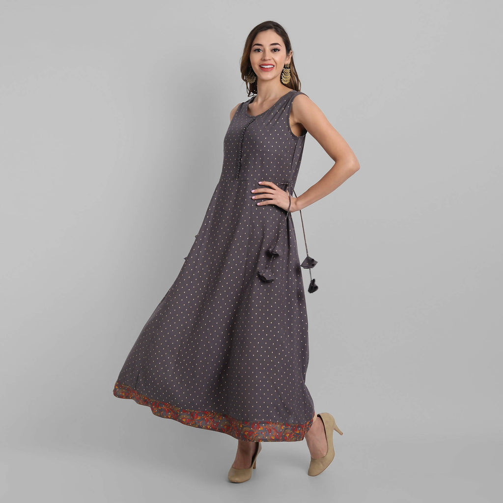 Juniper Women's Grey Rayon Printed Flared Dress