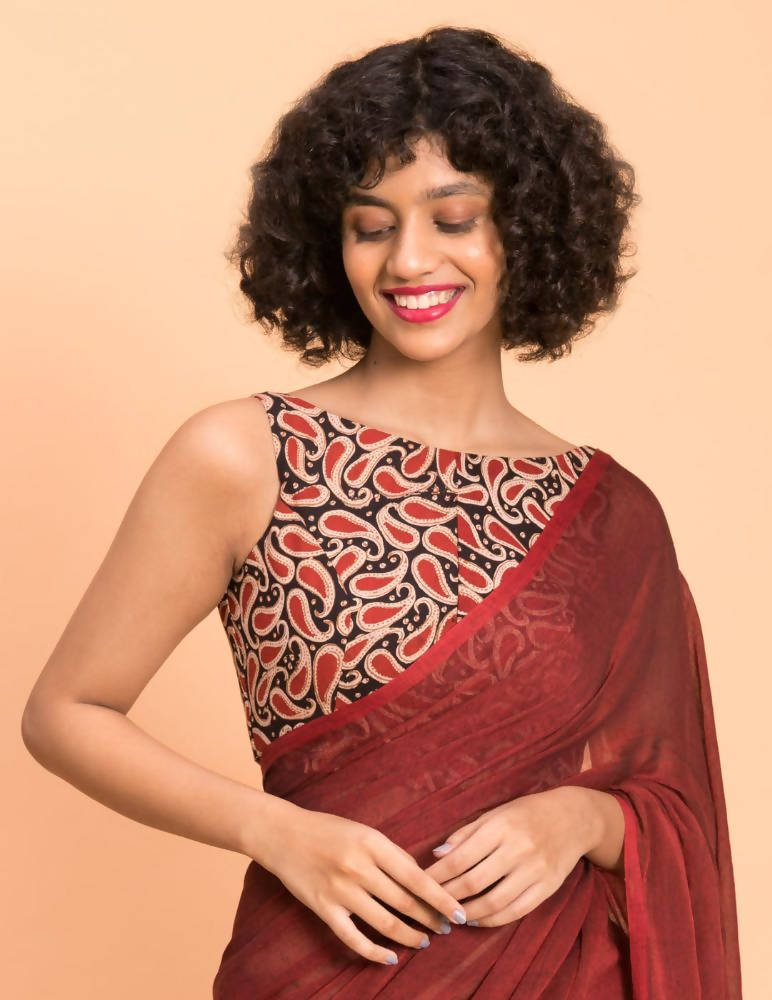 Suta Maroon Solid Cotton Blend Saree