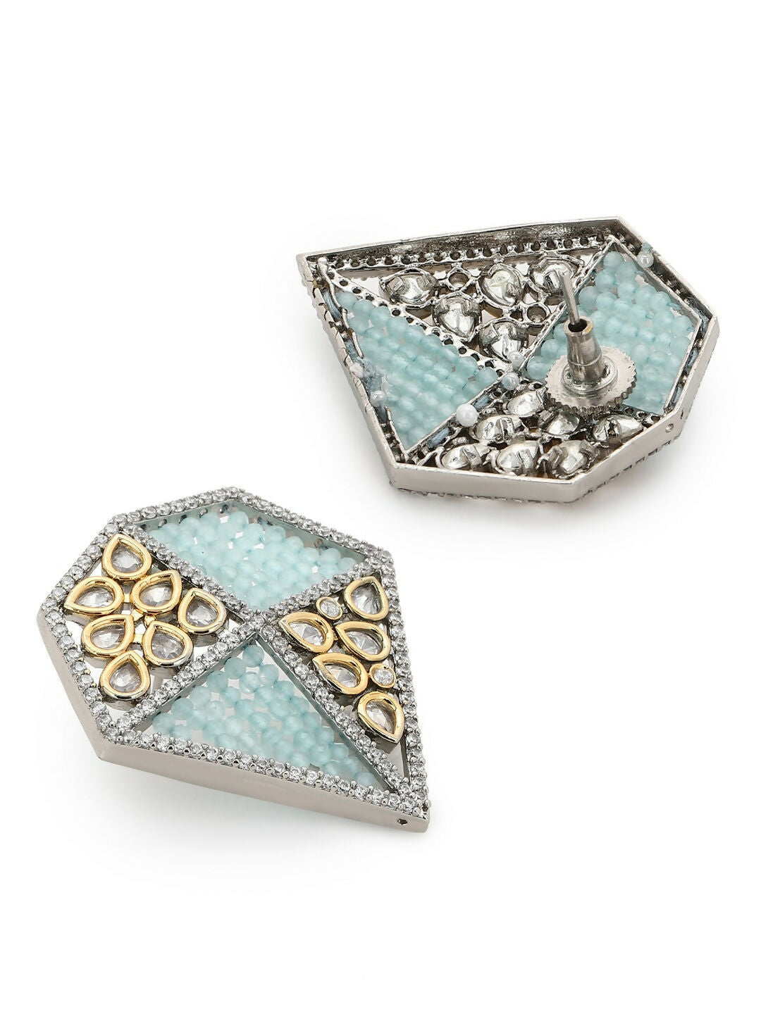 Kundan and Beaded Onyx Earrings in Blue- Ruby Raang