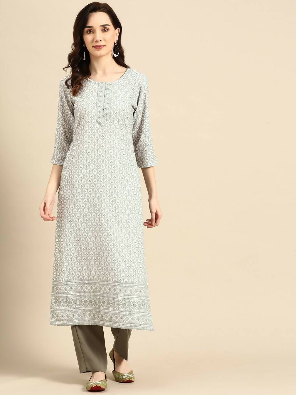 Deeps women's Grey Embroidered Rayon Kurta