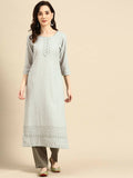 Deeps women's Grey Embroidered Rayon Kurta