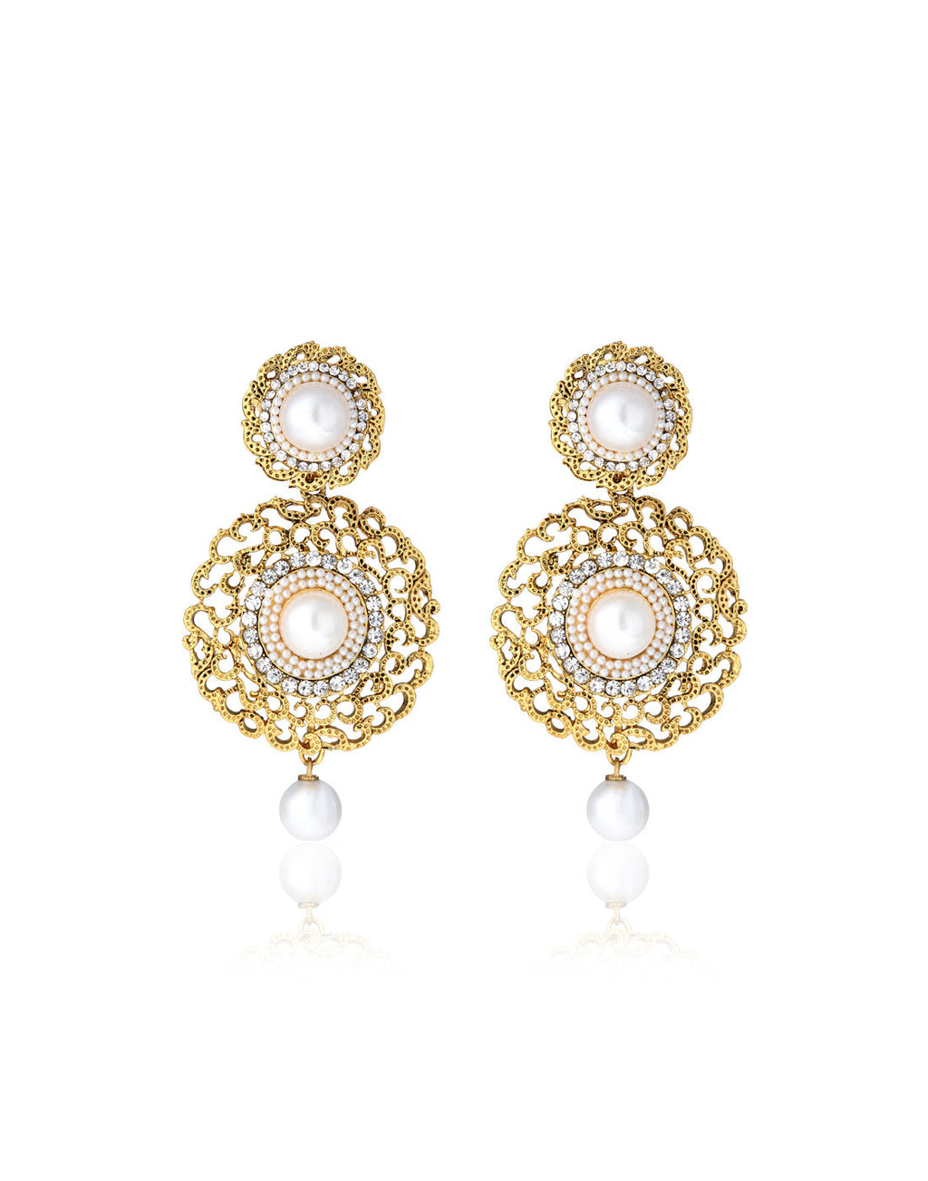 Gold-Polished Alloy Traditional Look Pearl Studded Earrings - The Pari
