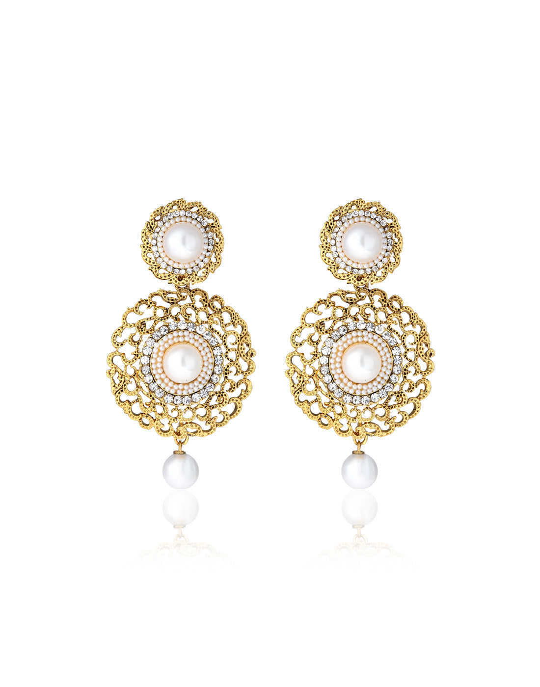 Gold-Polished Alloy Traditional Look Pearl Studded Earrings - The Pari