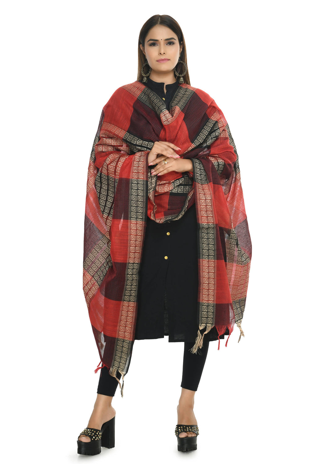 Mominos Fashion Moeza Handloom Cotton Red Tone Dupatta