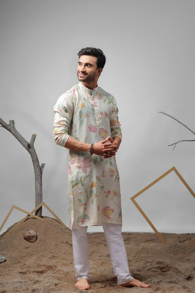 White Muslin Designer Printed Kurta Set - Mahotsav