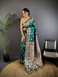 Joban Fashion Meenakari Teal Green Woven Soft Silk Saree