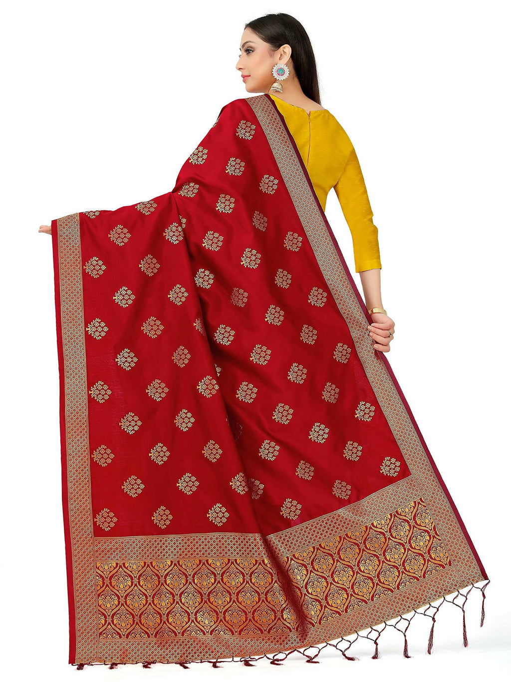 Mimosa Women's Banarasi Art Silk Floral Maroon Dupatta (Free Size)
