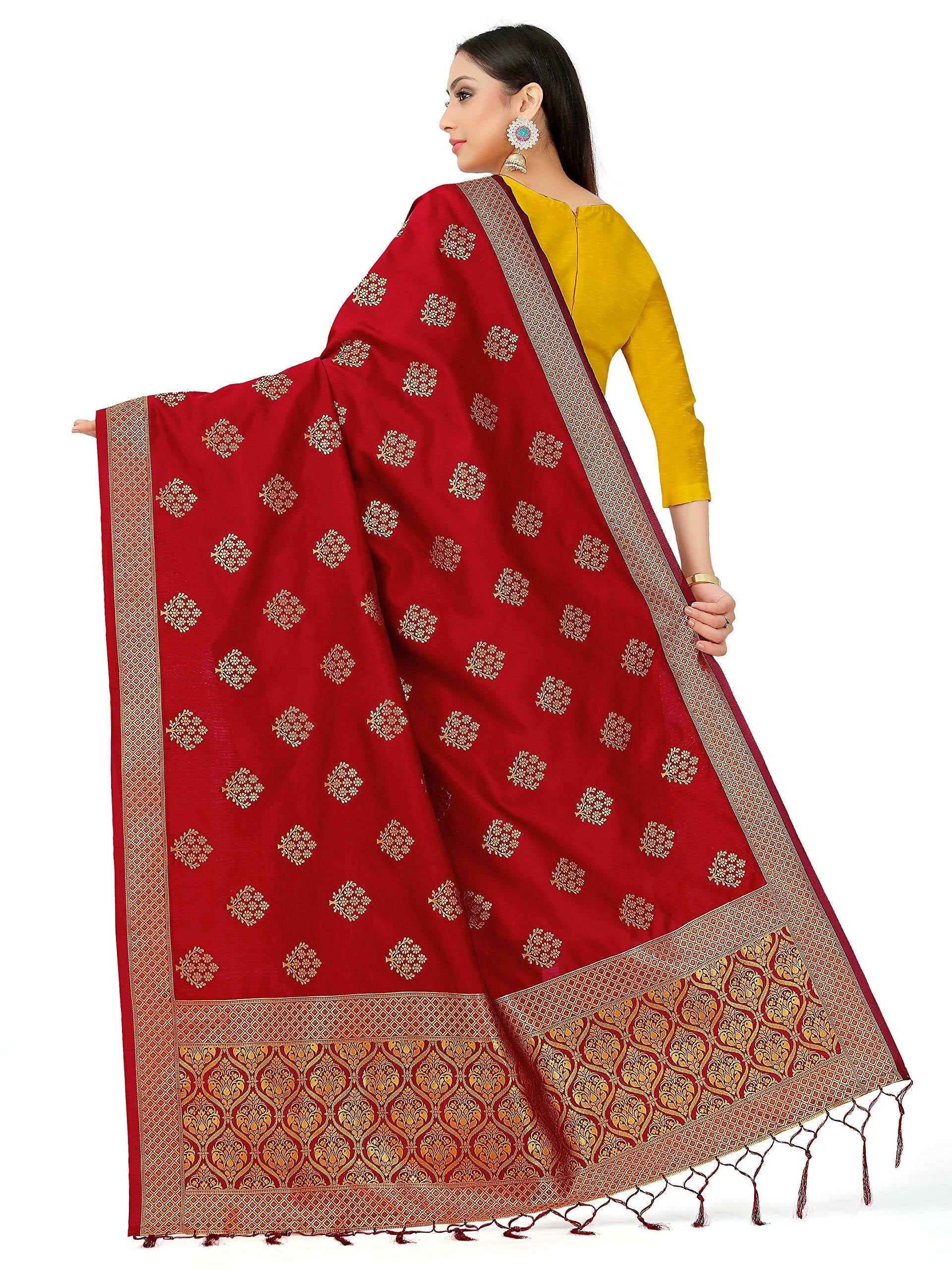 Mimosa Women's Banarasi Art Silk Floral Maroon Dupatta (Free Size)