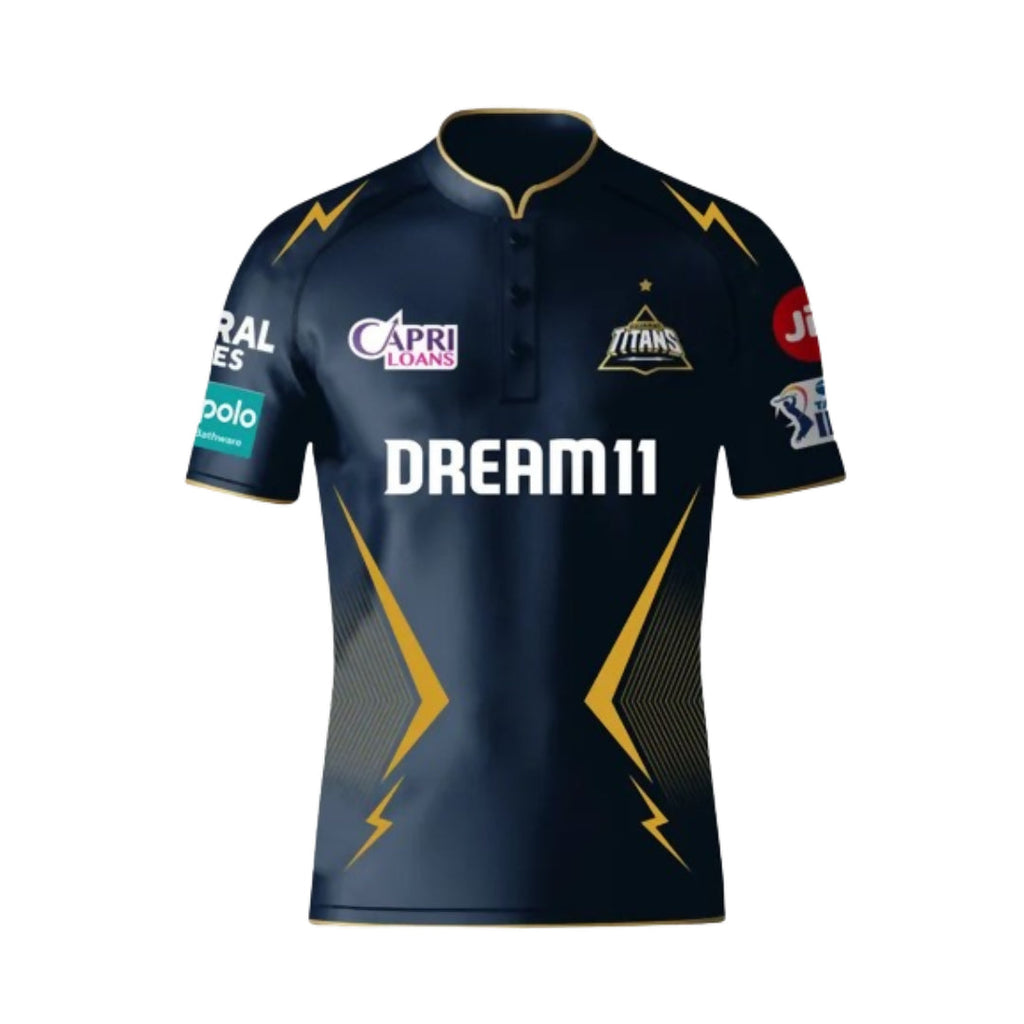 Gujarat Titans Men's Navy Blue And Gold Half Sleeves Jersey IPL, T20