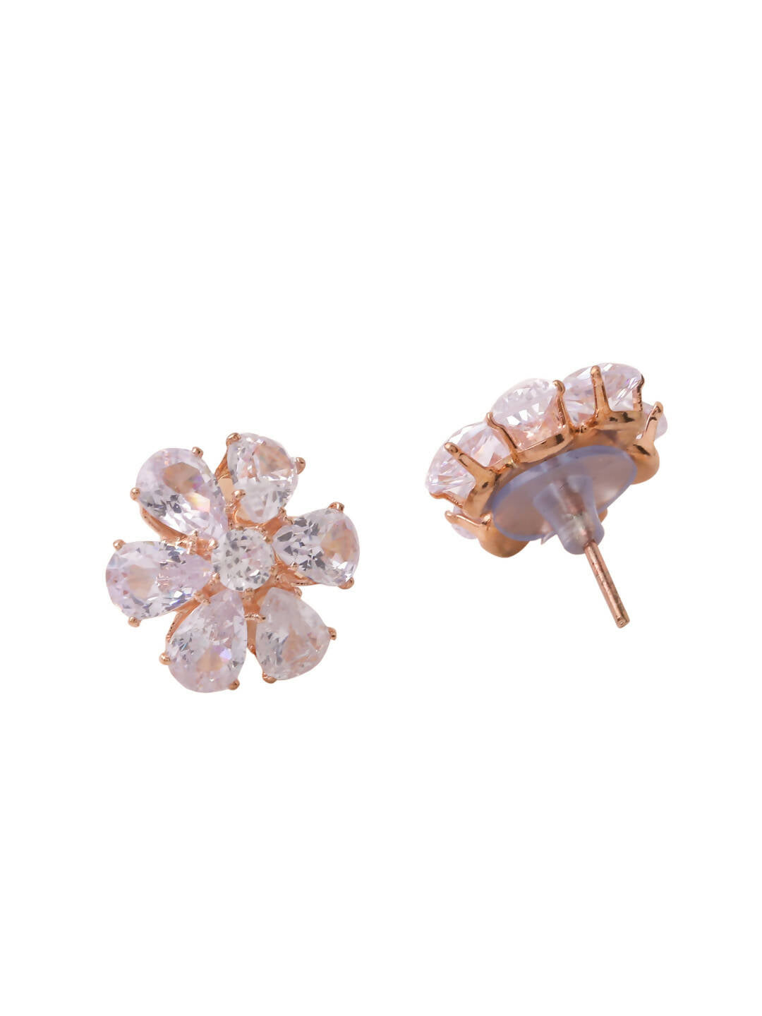 NVR Women Golden Cz Studded Studs Earrings