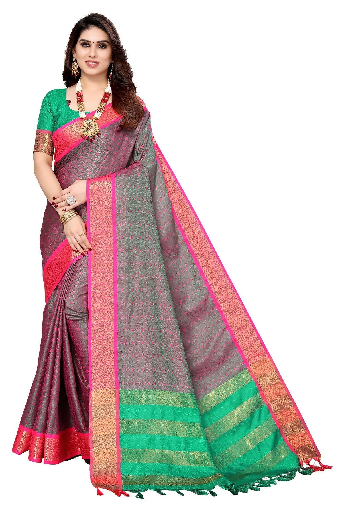 Vamika Weaving Grey Cotton Silk Saree