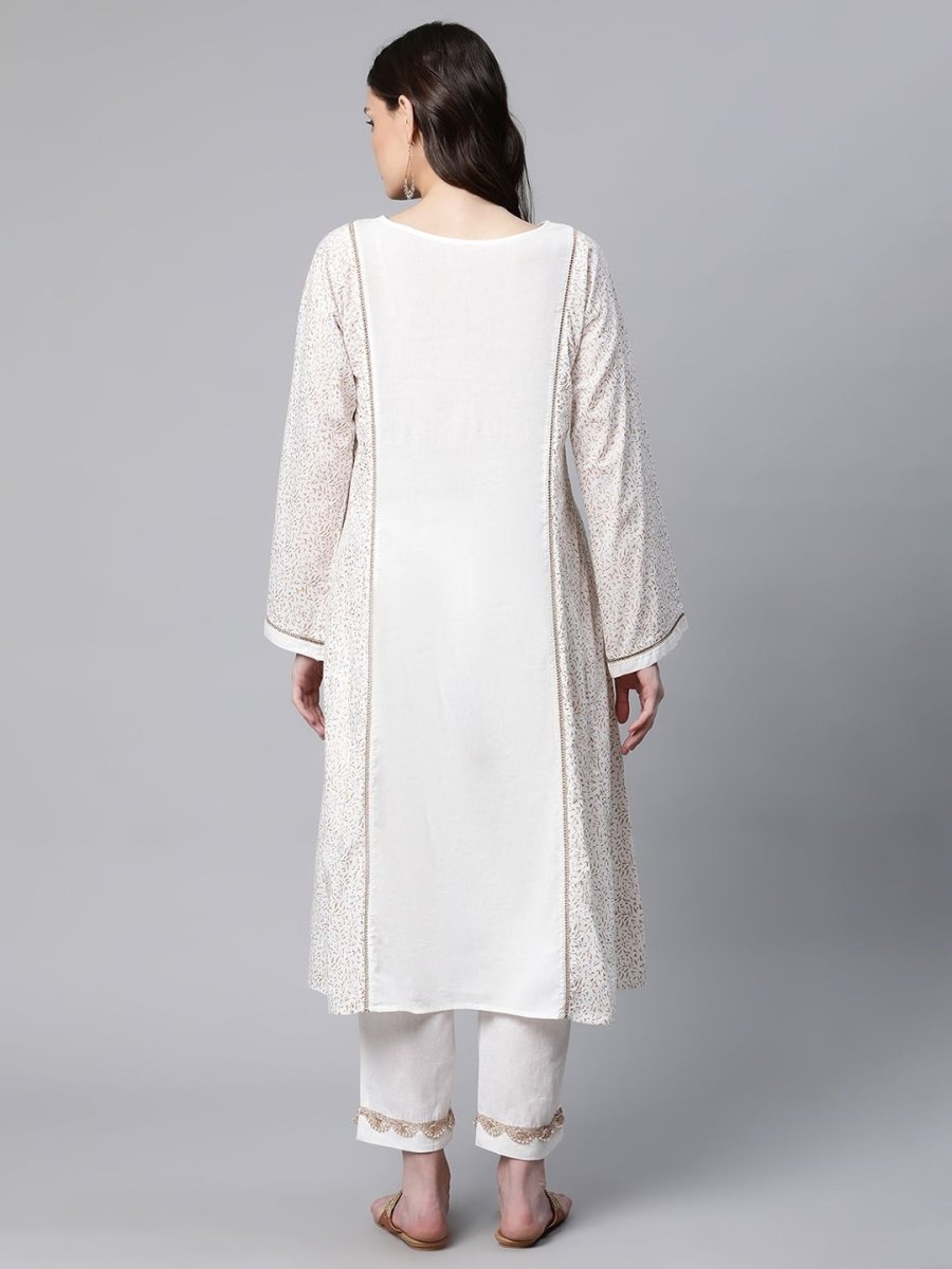 Ahalyaa Women Off White Colour Pure Cotton Printed Kurta Pant Set
