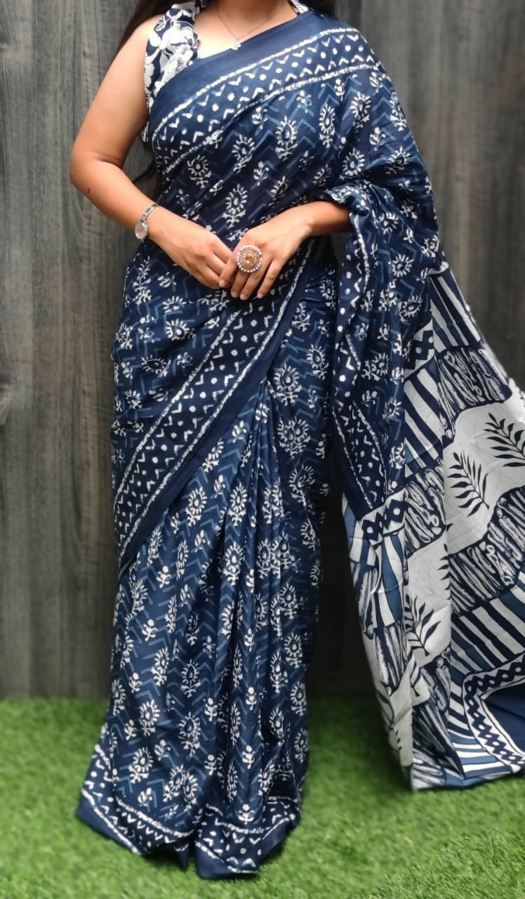Exclusive Collection Grey Beautiful Mulmul Cotton Saree