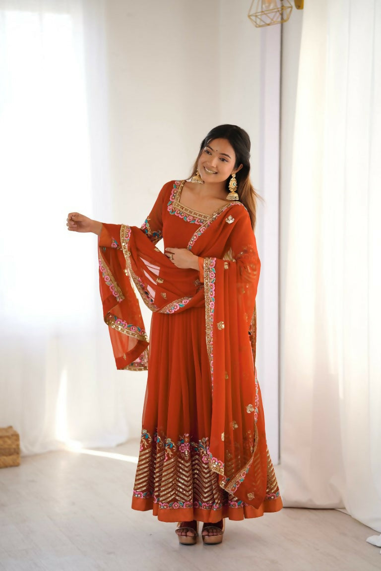 Teeya Creation Fenta Color Heavy Georgette Wedding Wear Embroidery Work Long Gown