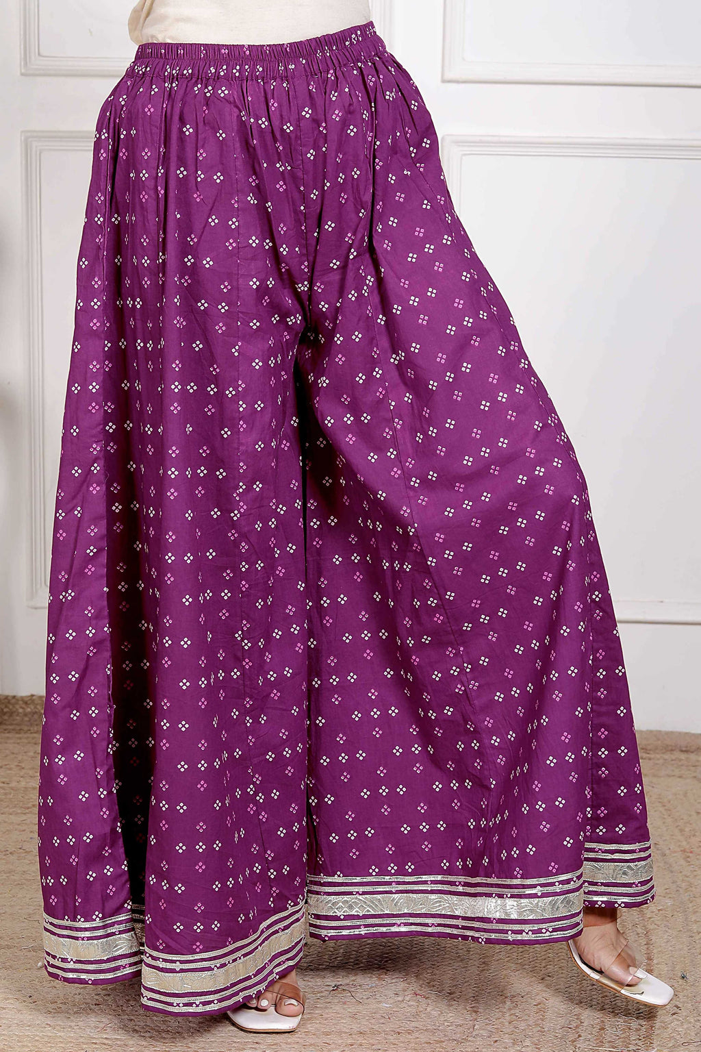 Miravan Magenta Embroidered Cotton Kurta with Palazzo and Dupatta