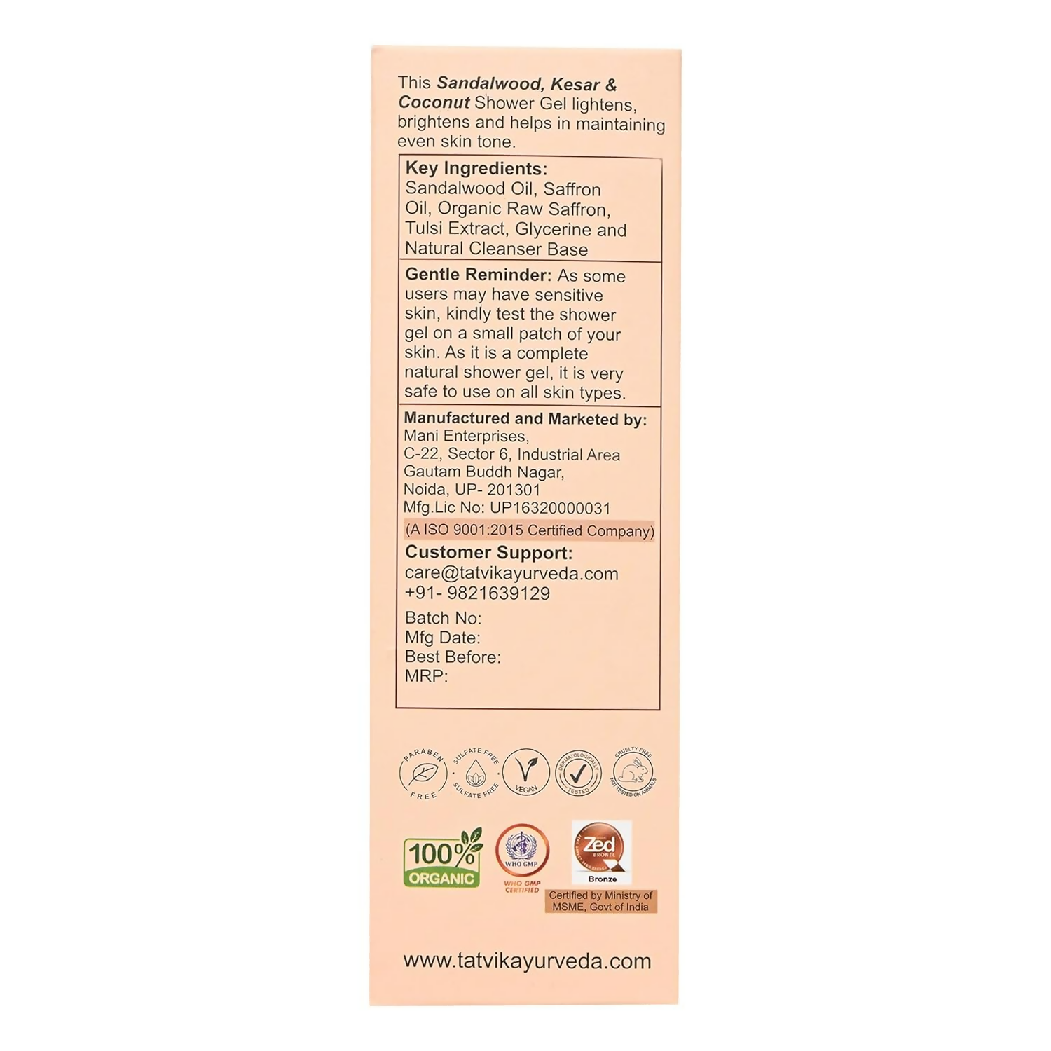 Tatvik Ayurveda Saumya Shower Gel (Sandalwood, Kesar & Coconut)