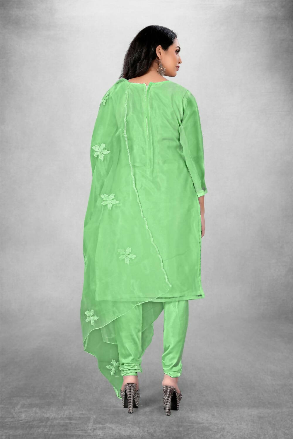 Green Heavy Organza Silk Embroidered Unstitched Dress Material - Amara