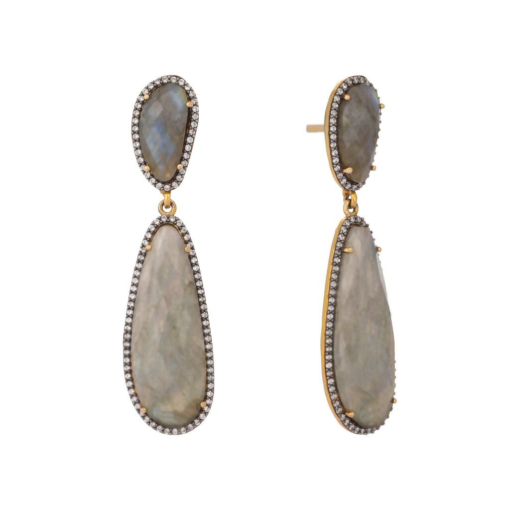 Nuyug 22K Gold Plated Labradorite Stone Contemporary Drop Earrings