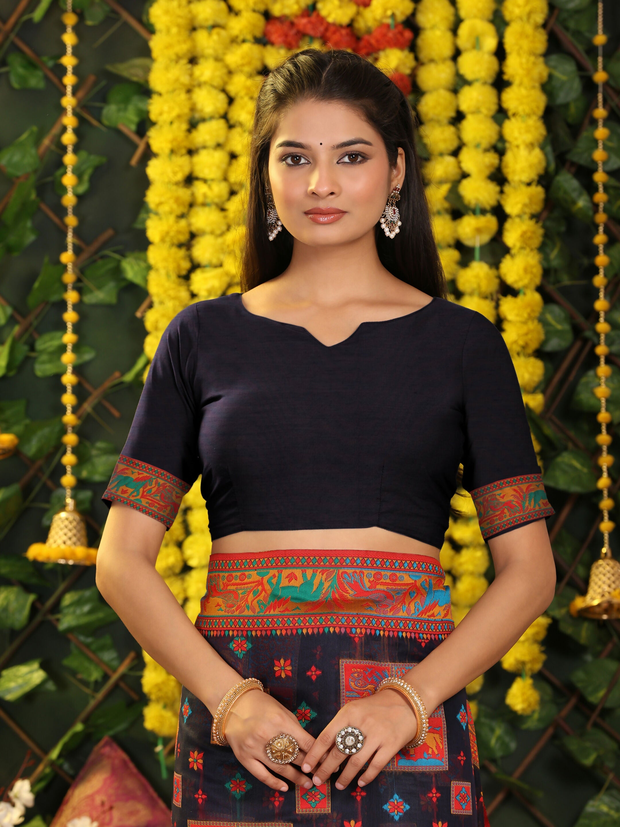 Shree Shyam Fashion Linen Cotton Navy Blue Saree