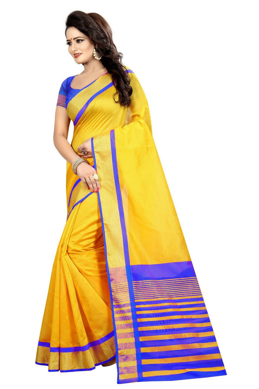 Vamika Yellow Cotton Silk Weaving Saree (MASTANI ROYAL BLUE)
