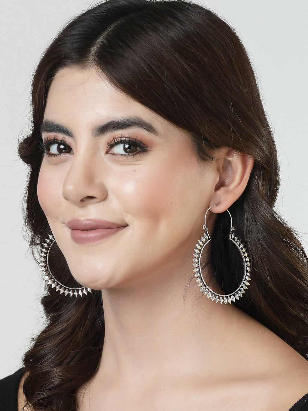 NVR Women Silver Full Circular Hoop Earrings