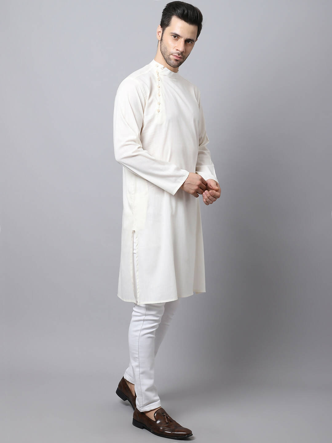 Even Apparels White Cotton Pure Cotton Men's Kurta With Side Placket