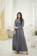 Aayaa Printed Faux Georgette with Embroidery Thread Sequins work Gown - Multi Color