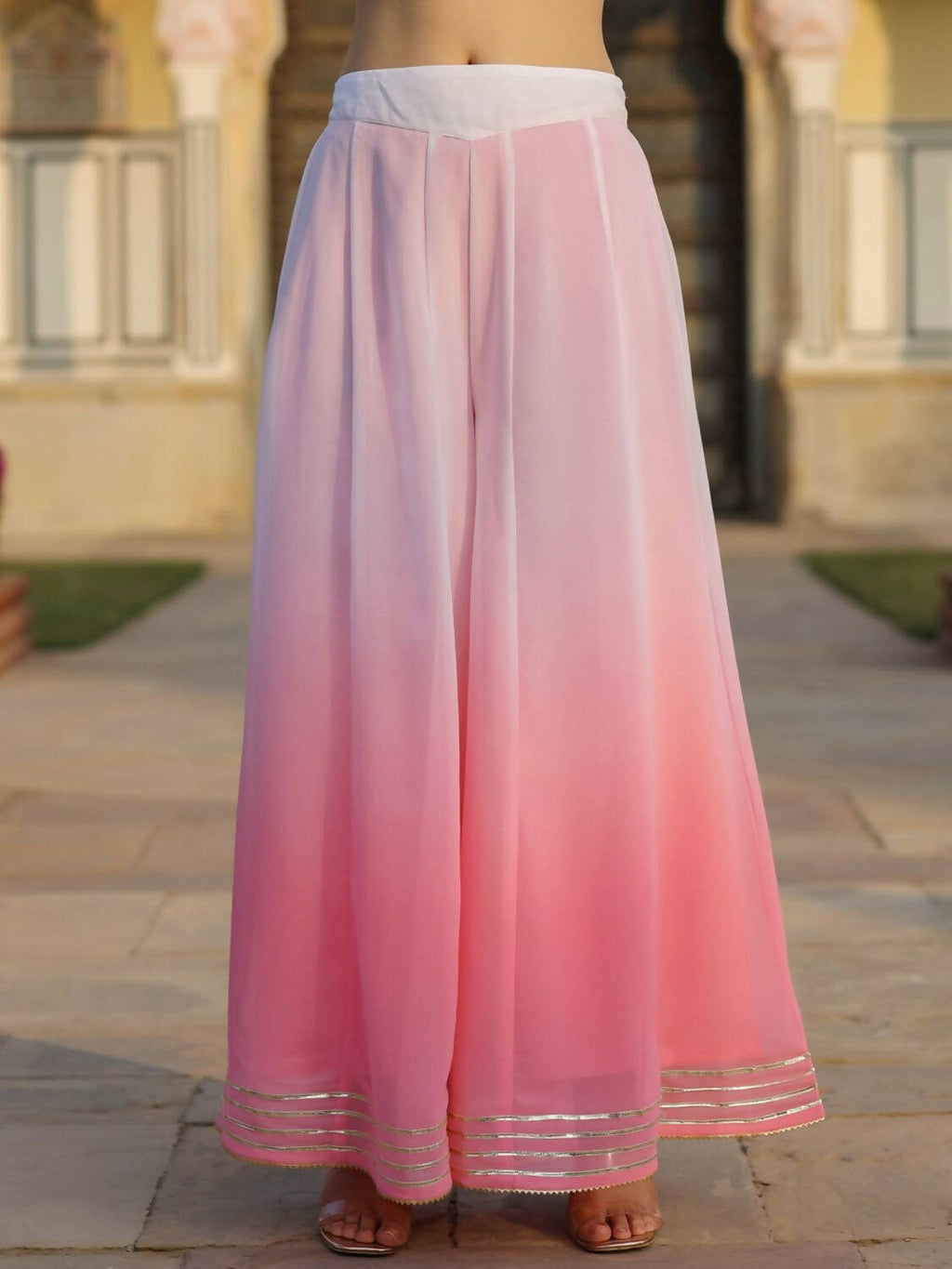 Juniper Women Pink Shantoon Embroidered Kurta, Palazzo and Dupatta Set