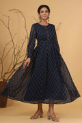 Juniper Women Navy Chiffon Printed Flared Dress