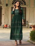 Juniper Women's Green Festive Embroiderd Flared Dress