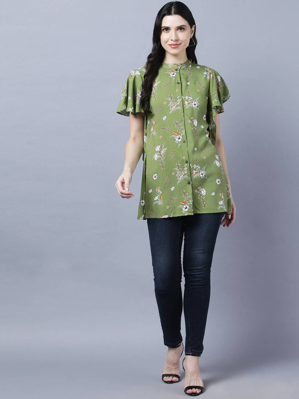 Myshka Stylish Green Viscose Short Sleeve Women's Top