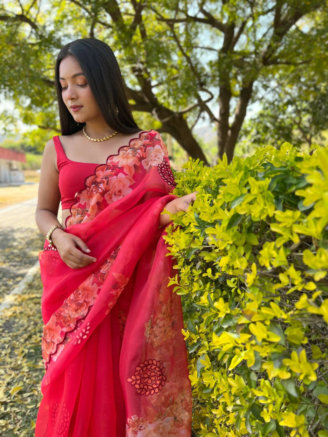 Vamsee Red Organza Saree
