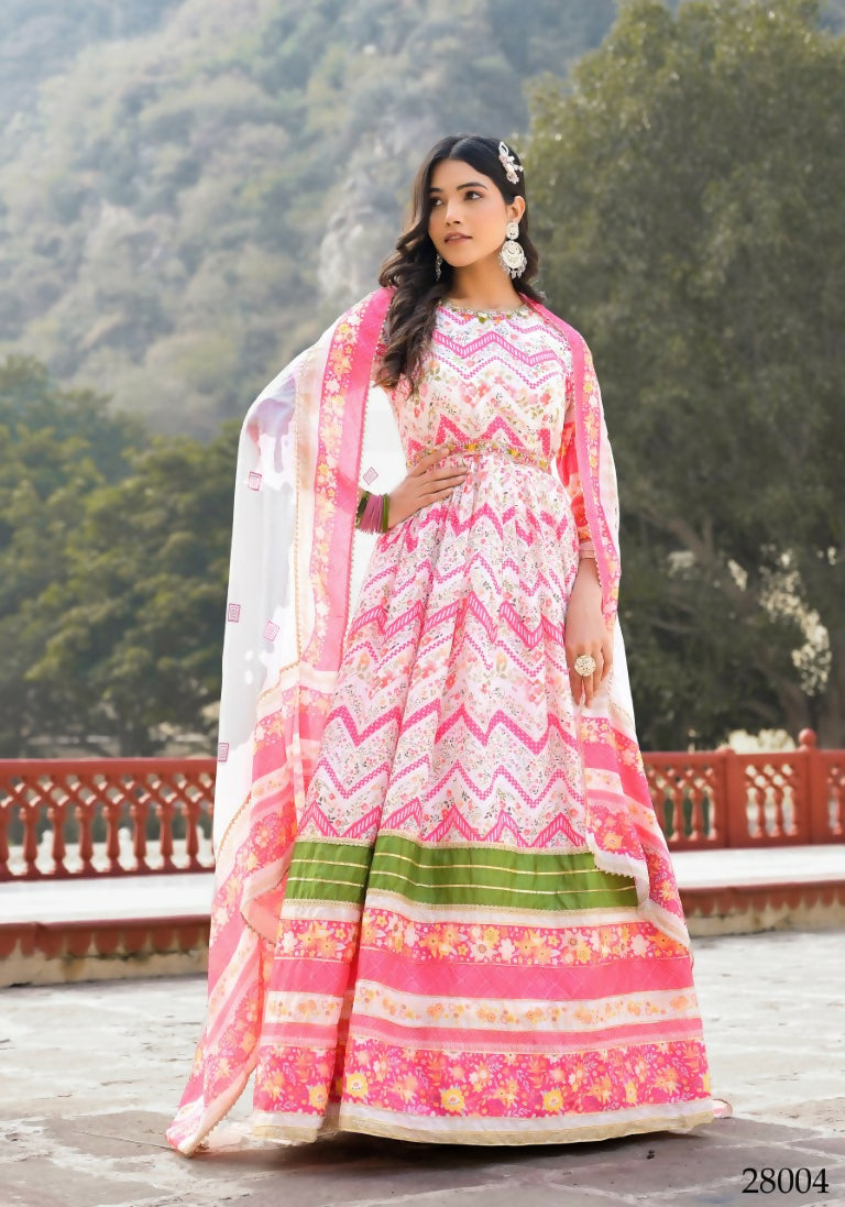 Wedding Designer Multi Soft Dola Silk Anarkali suit with Dupatta - Sanj