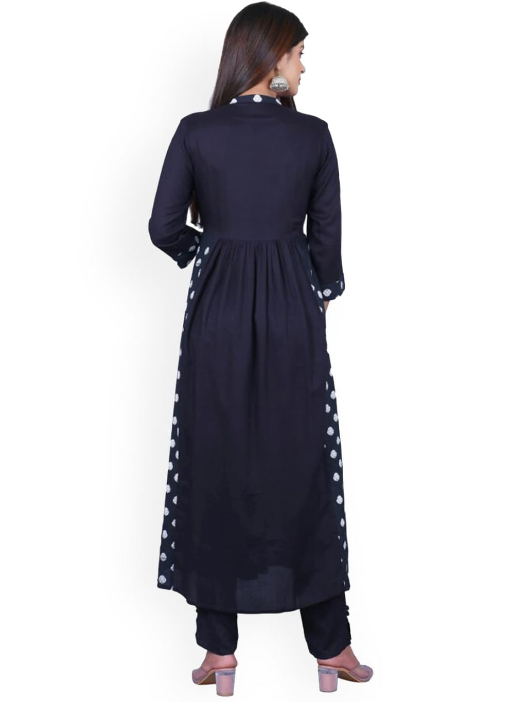 HERE&NOW Women Black Printed Anarkali Empire Kurta with Trousers