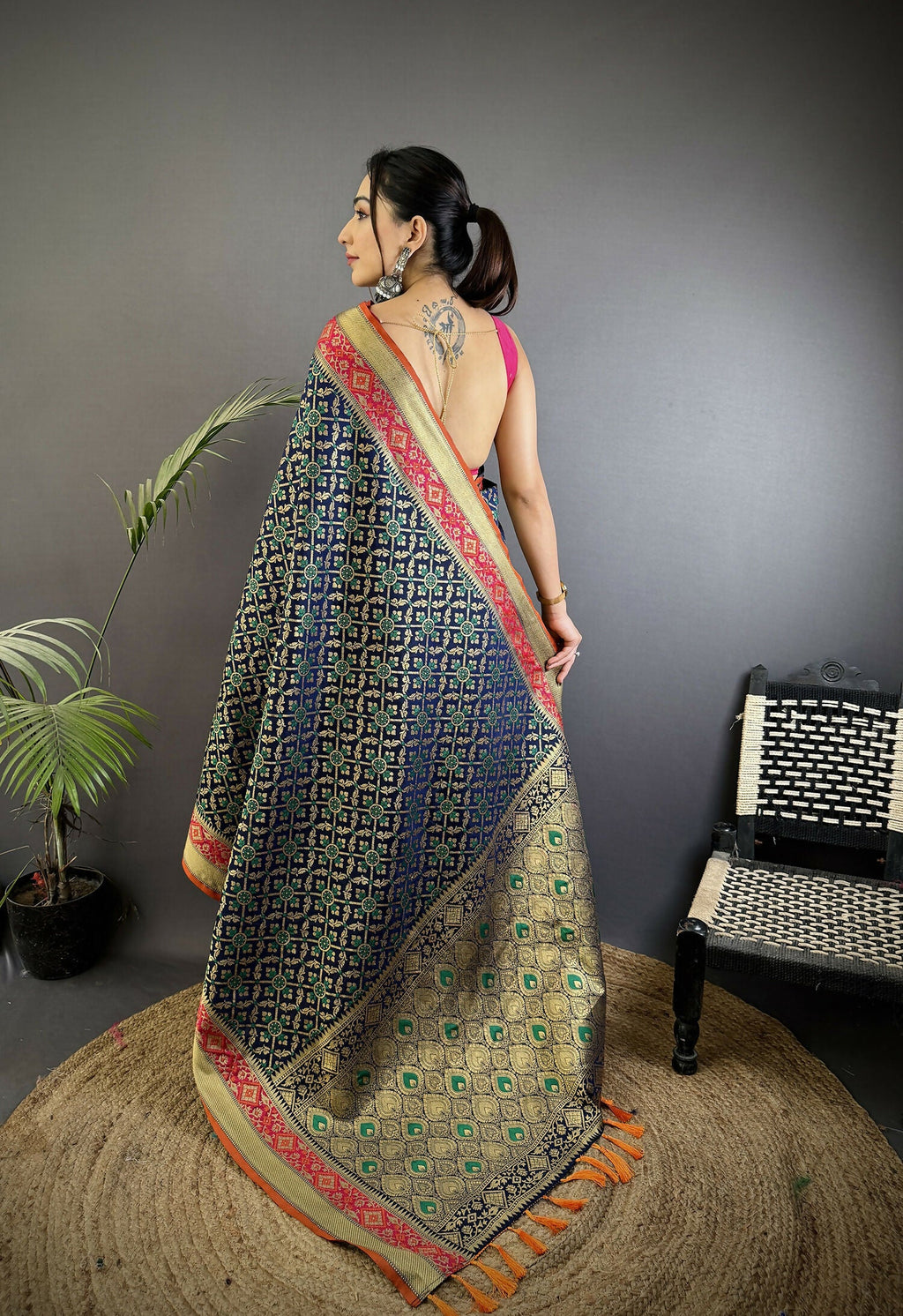 Joban Fashion Navy Blue Patola Soft Silk Patola Saree