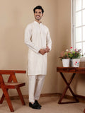 Off Whit Silk Designer Embroidery Work Men's Rajwadi Kurta Set - Mahotsav