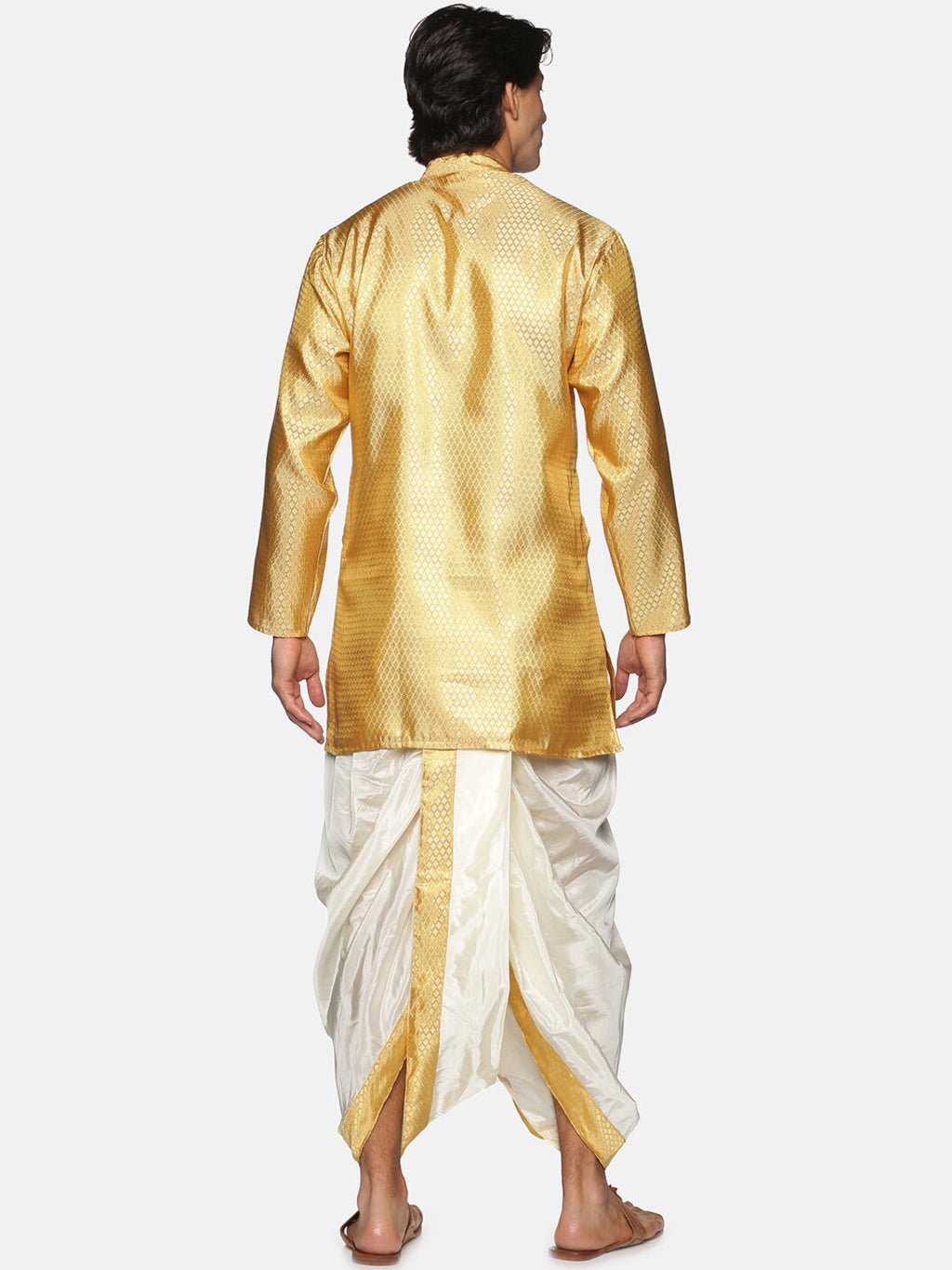 Sethukrishna Men Gold-Toned & White Kurta with Dhoti Pants
