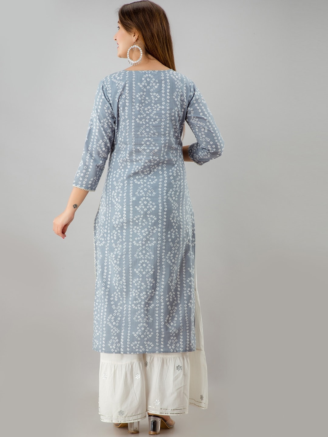 HERE&NOW Grey Bandhani Printed Gotta Patti Kurta with Sharara